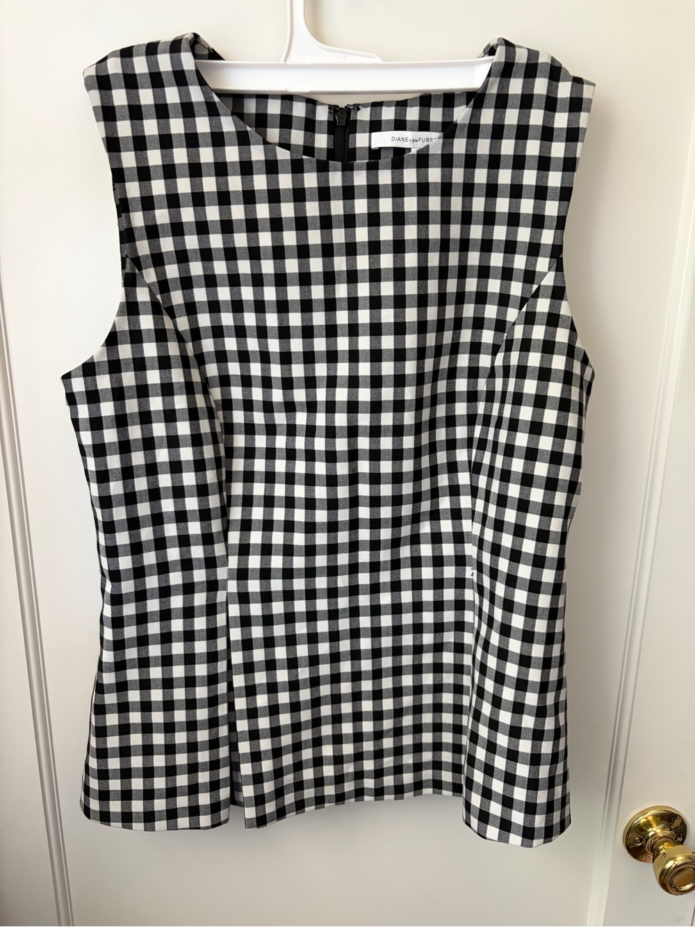 Diane Von Furstenberg Black and White Gingham Sleeveless Top
